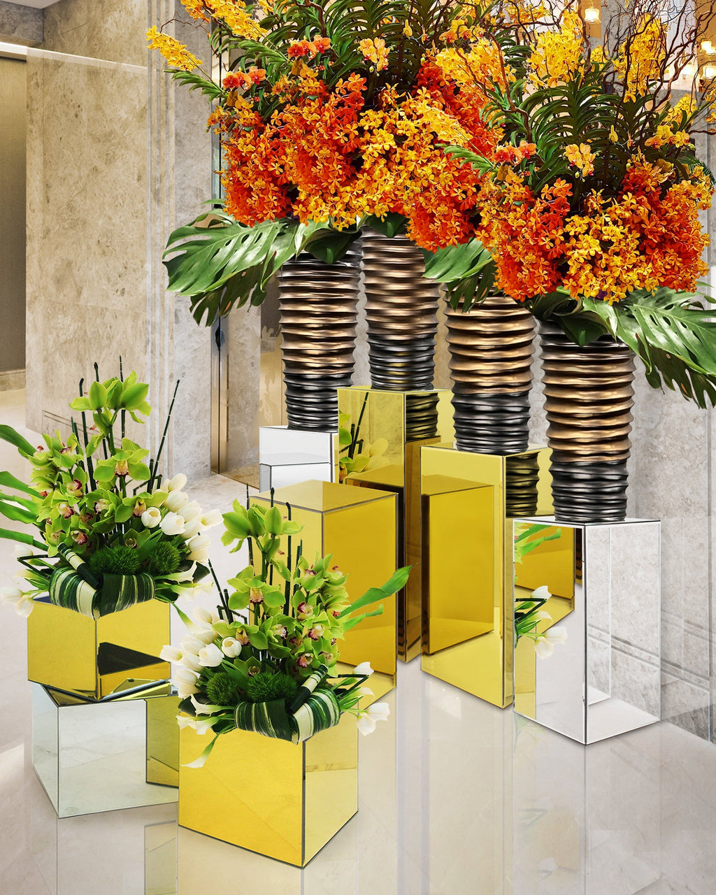 Cube d'aquarium floral à miroir réversible