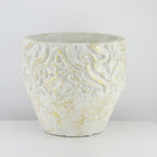 Pot de sol en céramique blanc et or vieilli