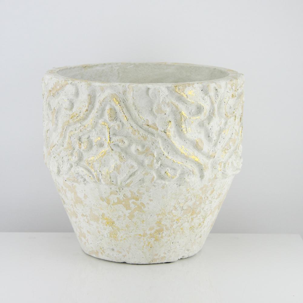 Pot de sol en céramique blanc et or vieilli