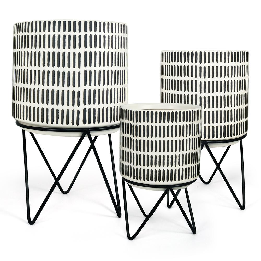 Pot de fleurs en céramique avec support en métal