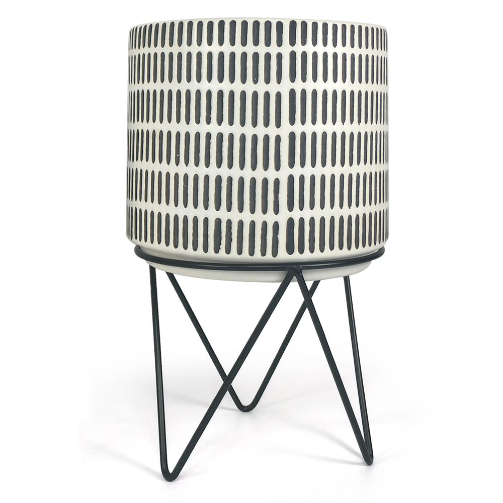 Pot de fleurs en céramique avec support en métal