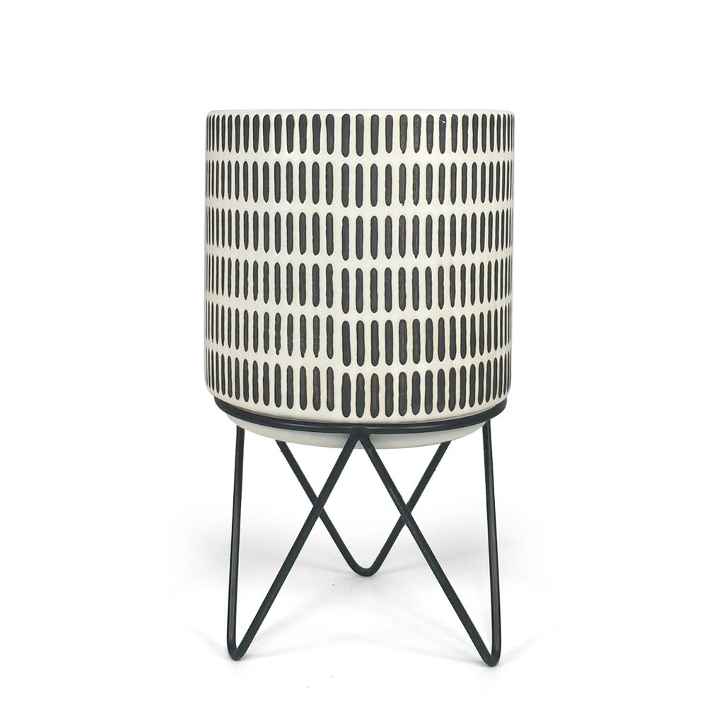 Pot de fleurs en céramique avec support en métal