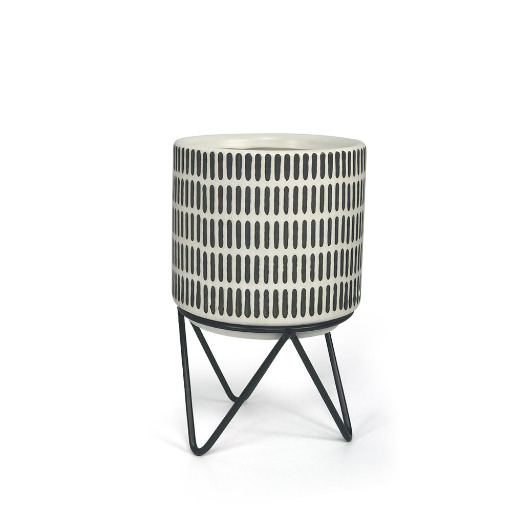 Pot de fleurs en céramique avec support en métal