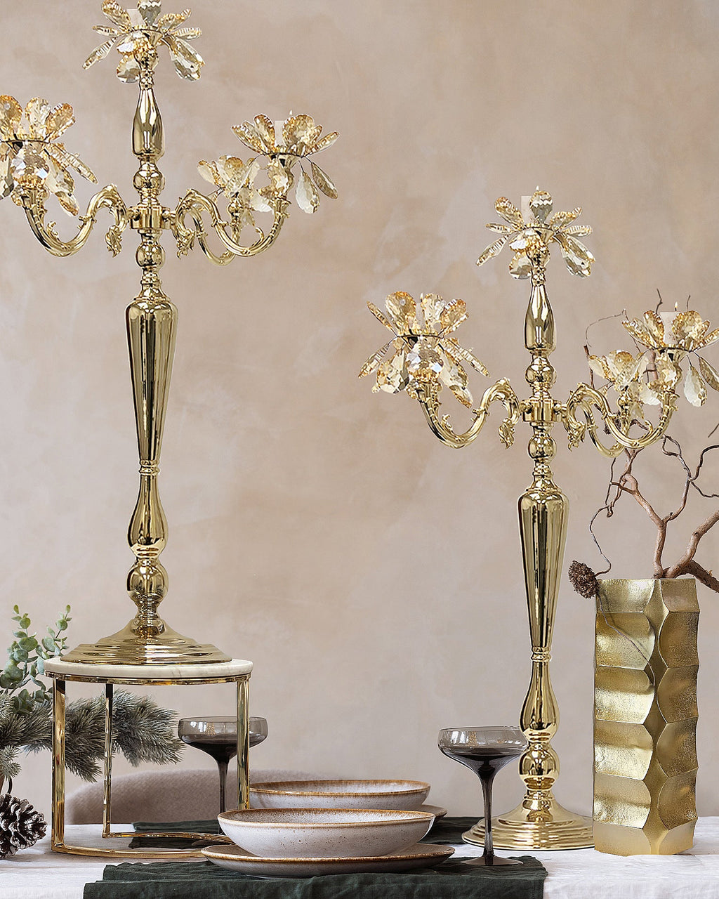 Candélabre à 5 branches en cristal et pétales