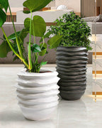 Pot de fleurs en céramique à disque ondulé