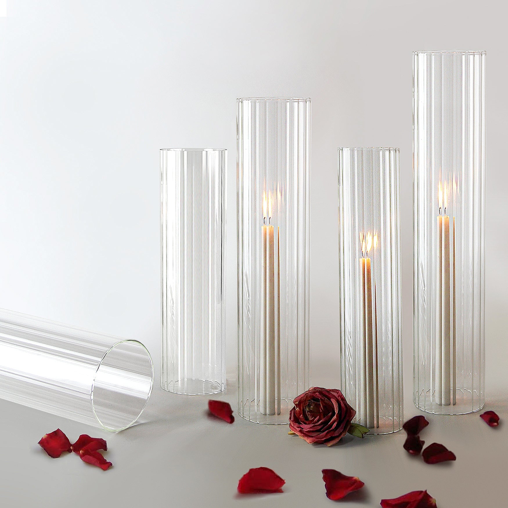 Bougeoir ouragan en verre plissé (lot de 6)