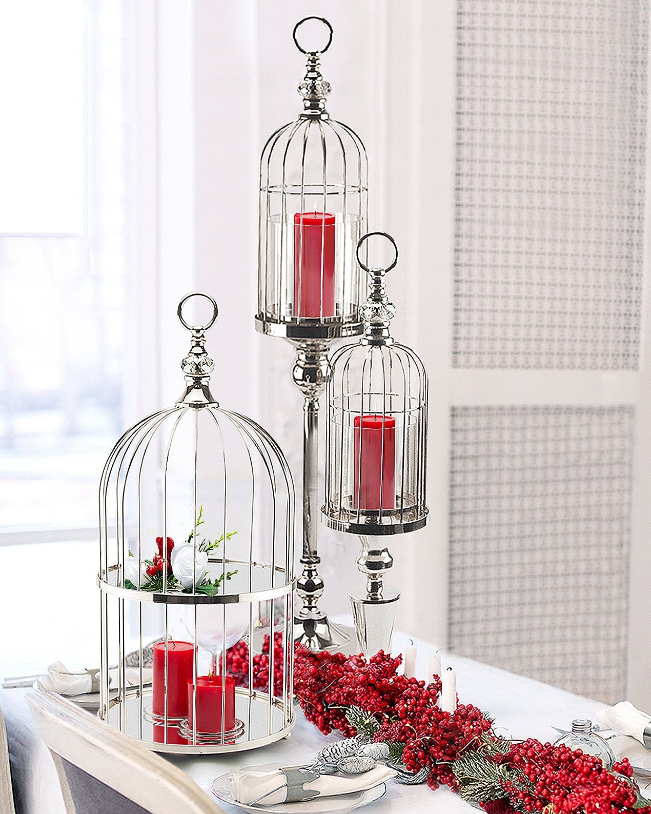 Présentoir à gâteaux à deux étages en forme de cage à oiseaux