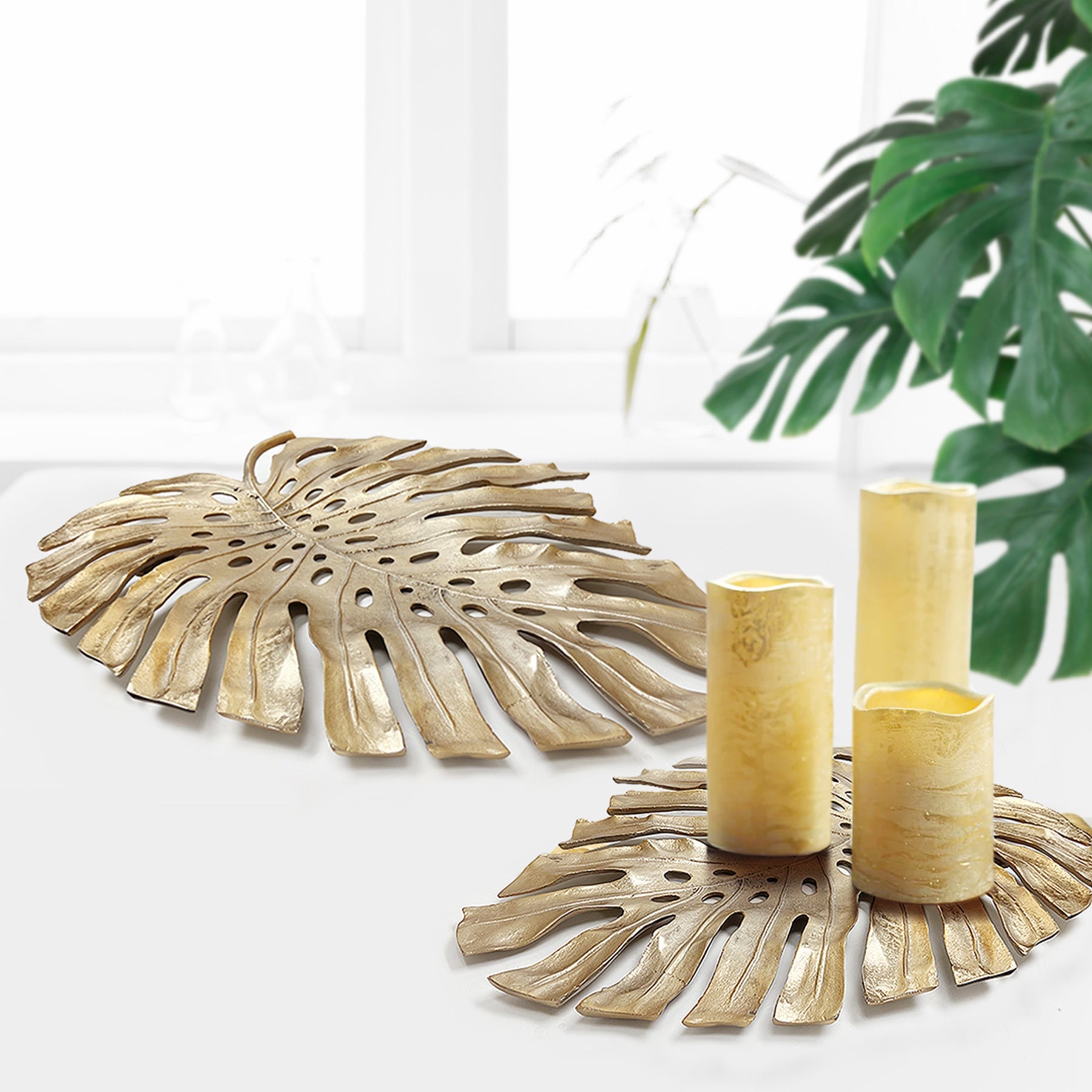 Sculpture de Monstera murale en métal