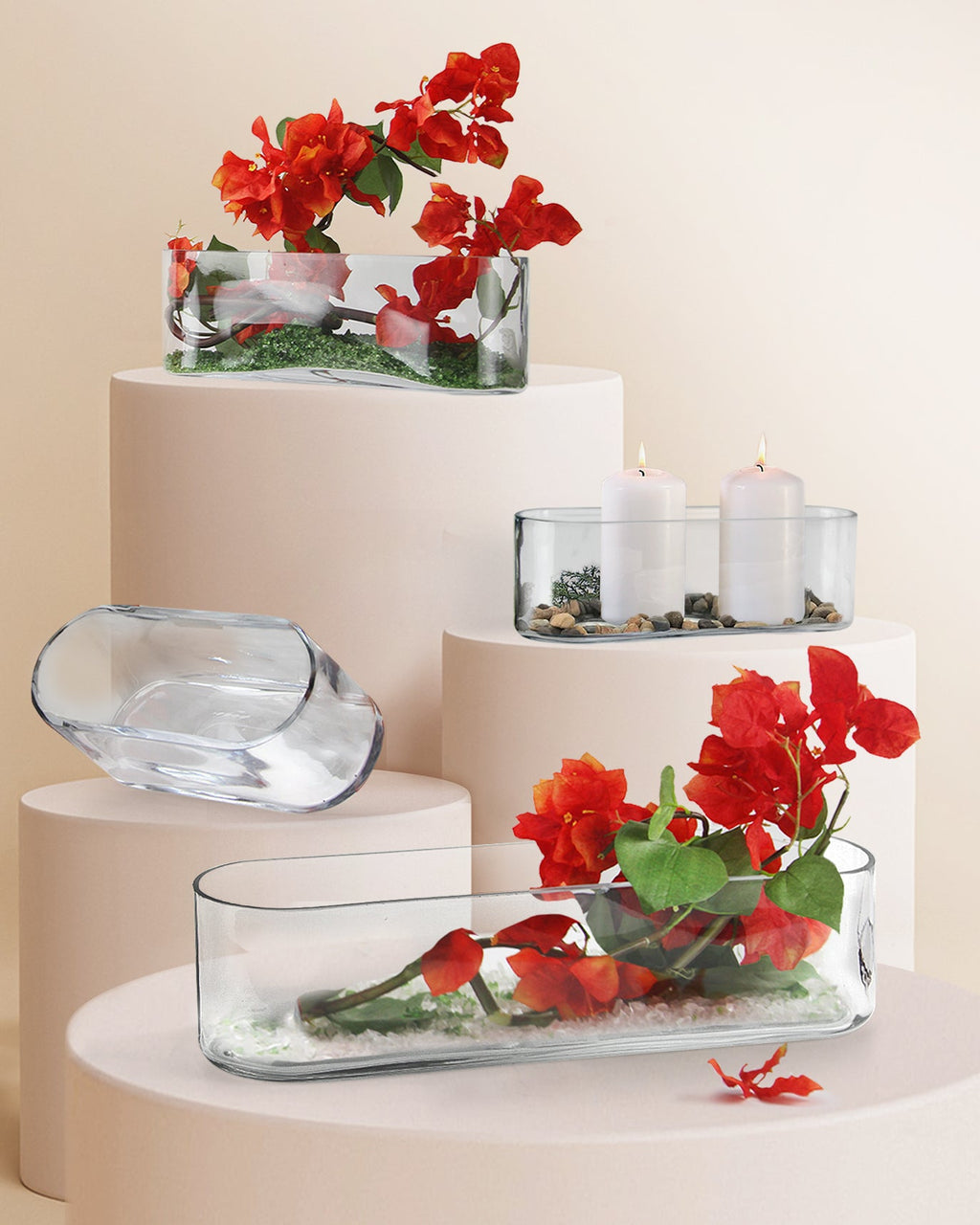 Vase ovale en verre de 16,5 cm de long / Centre de table