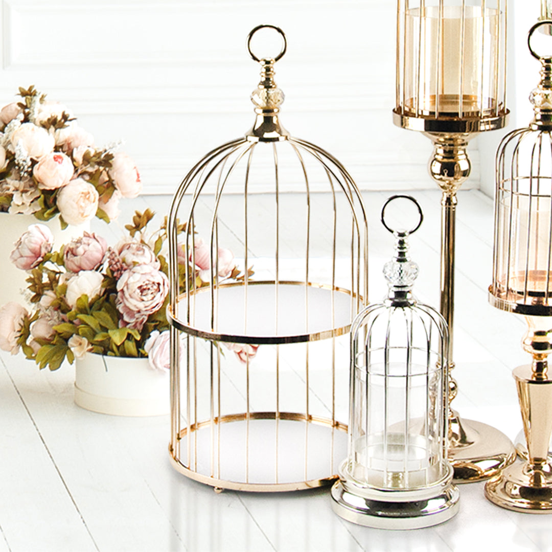 Présentoir à gâteaux à deux étages en forme de cage à oiseaux