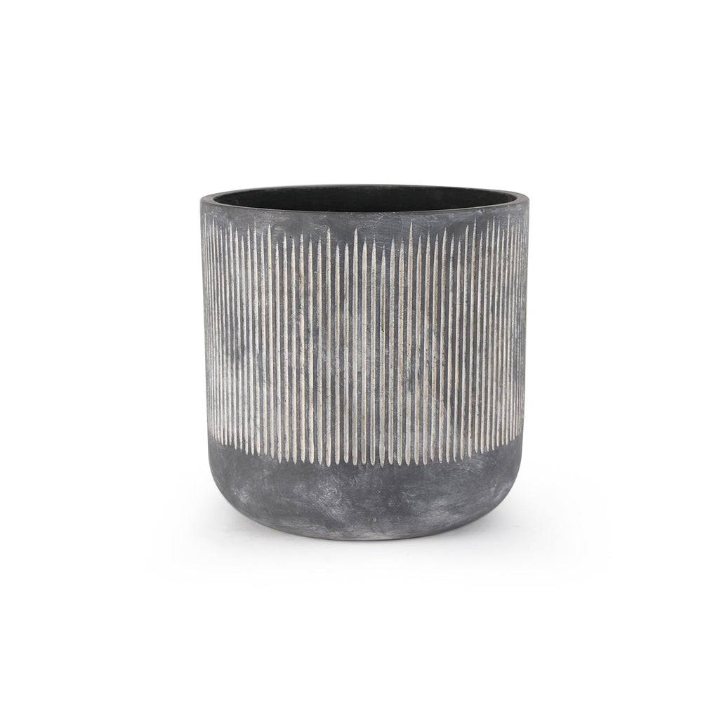 Pot de fleurs en céramique à rainures en bambou