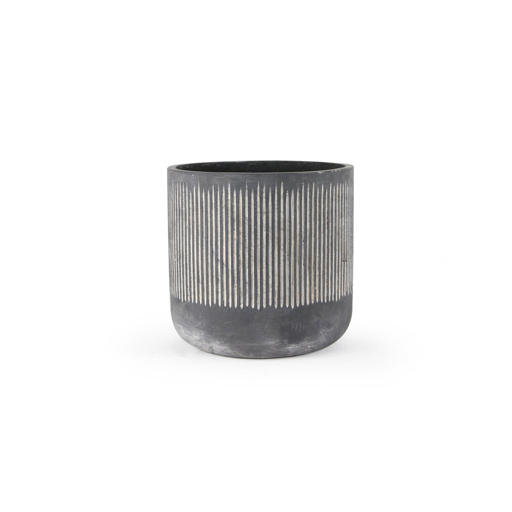 Pot de fleurs en céramique à rainures en bambou