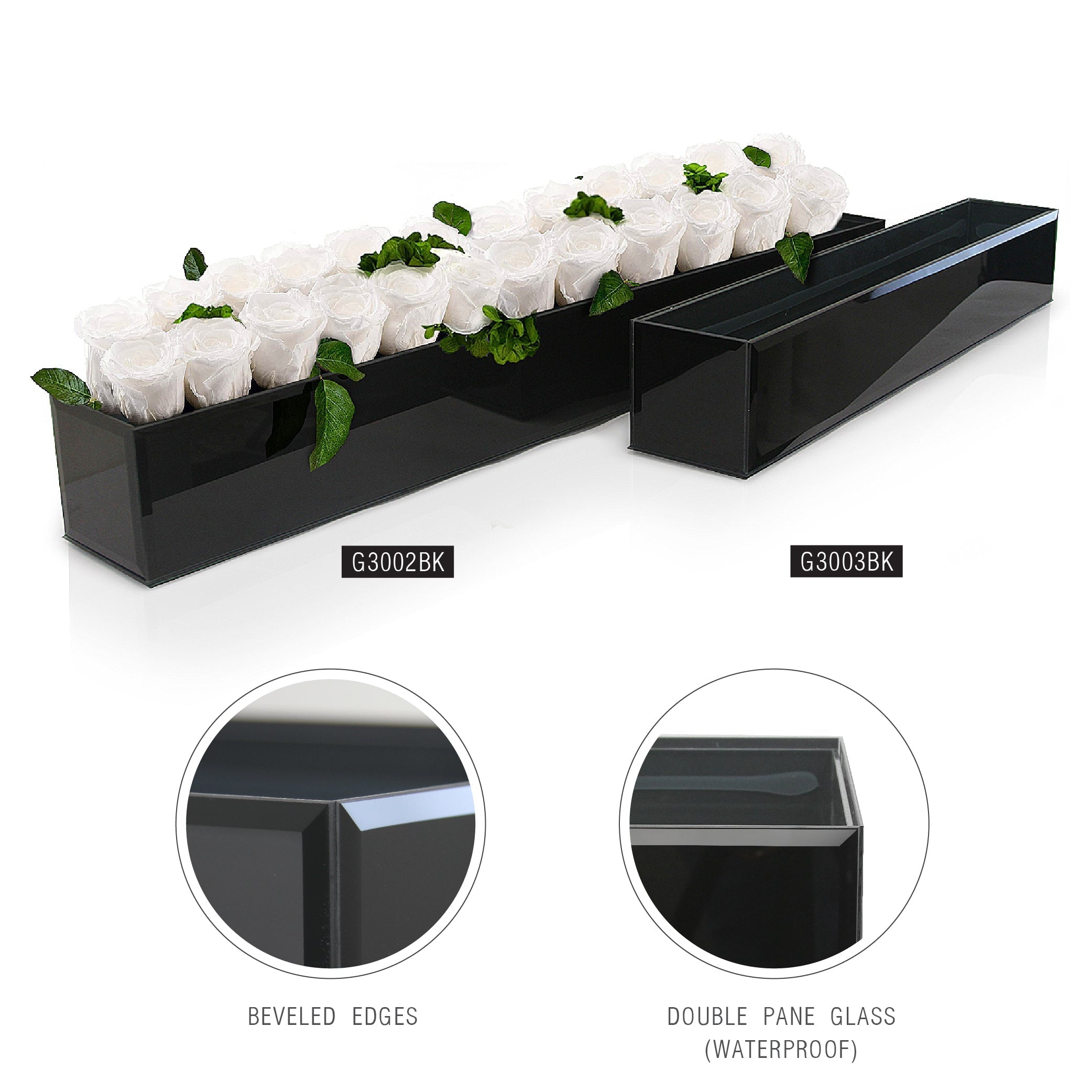 Pot de fleurs rectangulaire réversible en verre noir