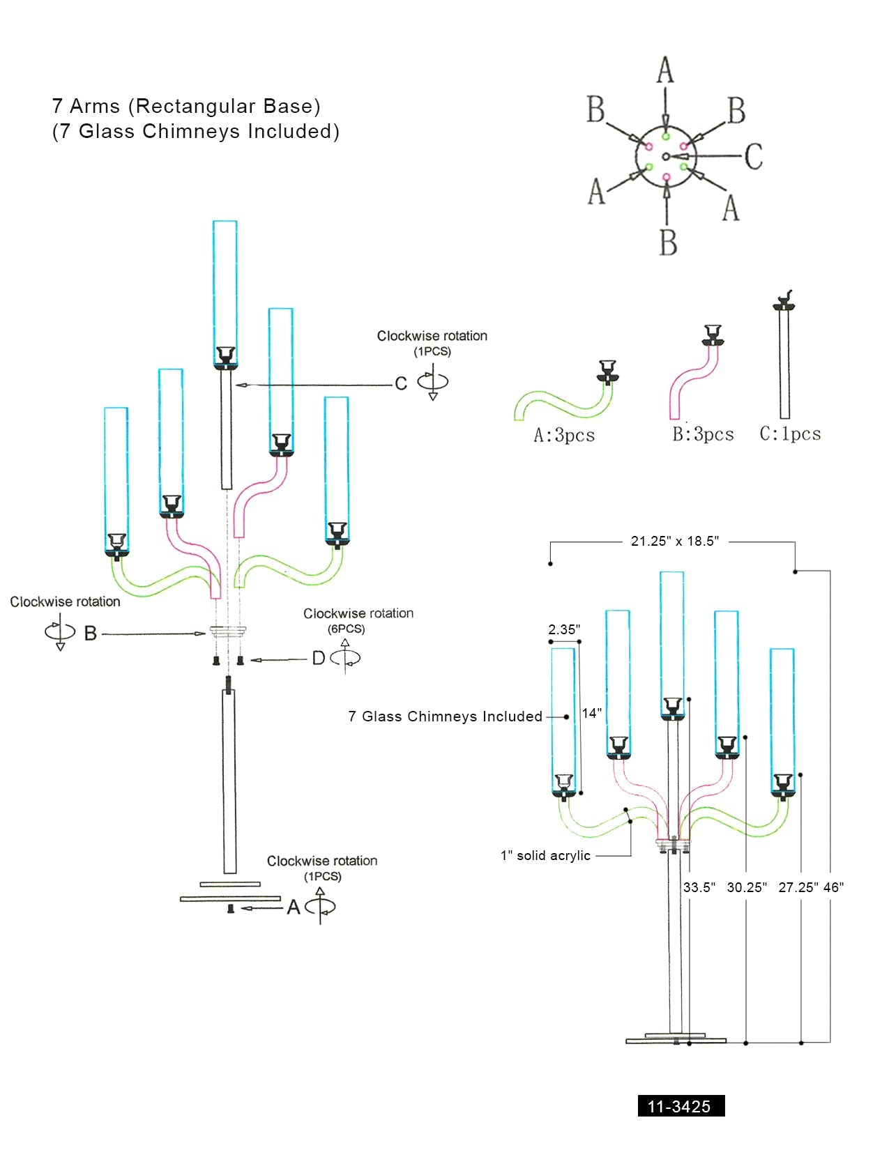 Lustre candélabre à 7 bras en acrylique de qualité supérieure