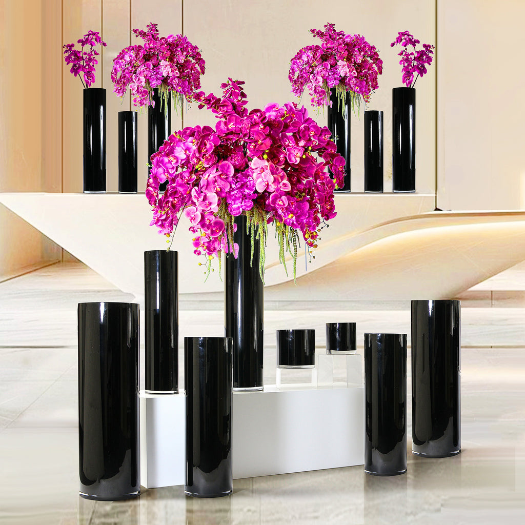 Vase cylindrique en verre noir multicouche