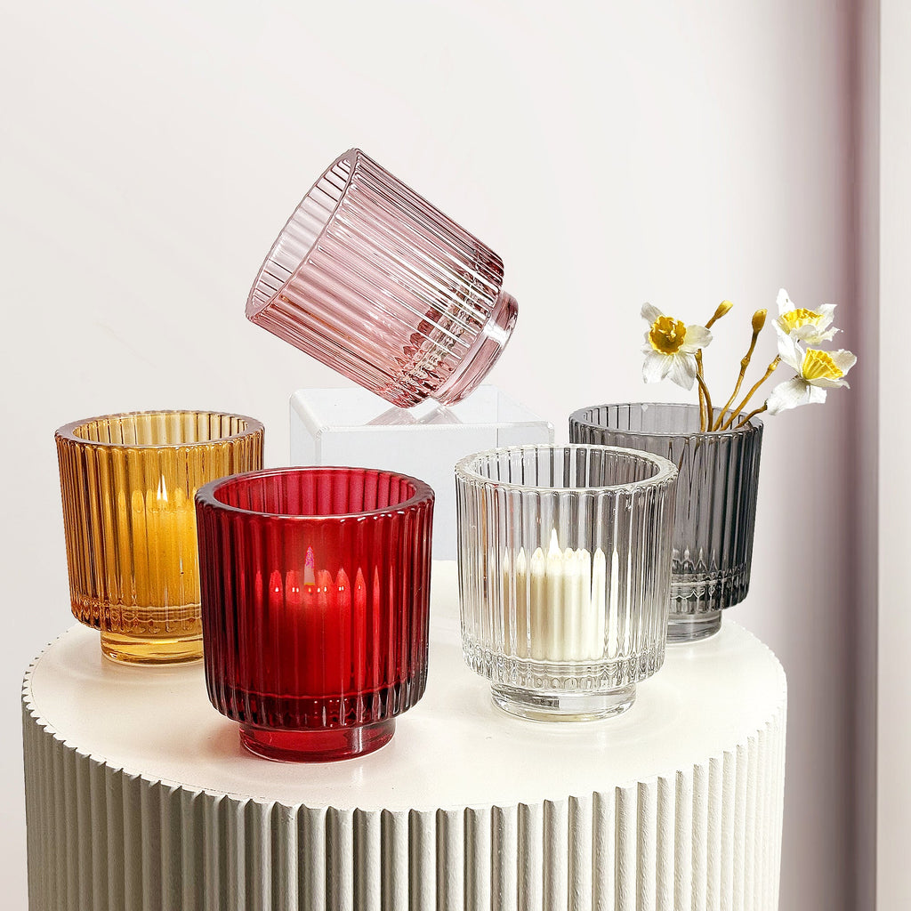 Porte-bougie chauffe-plat en verre côtelé