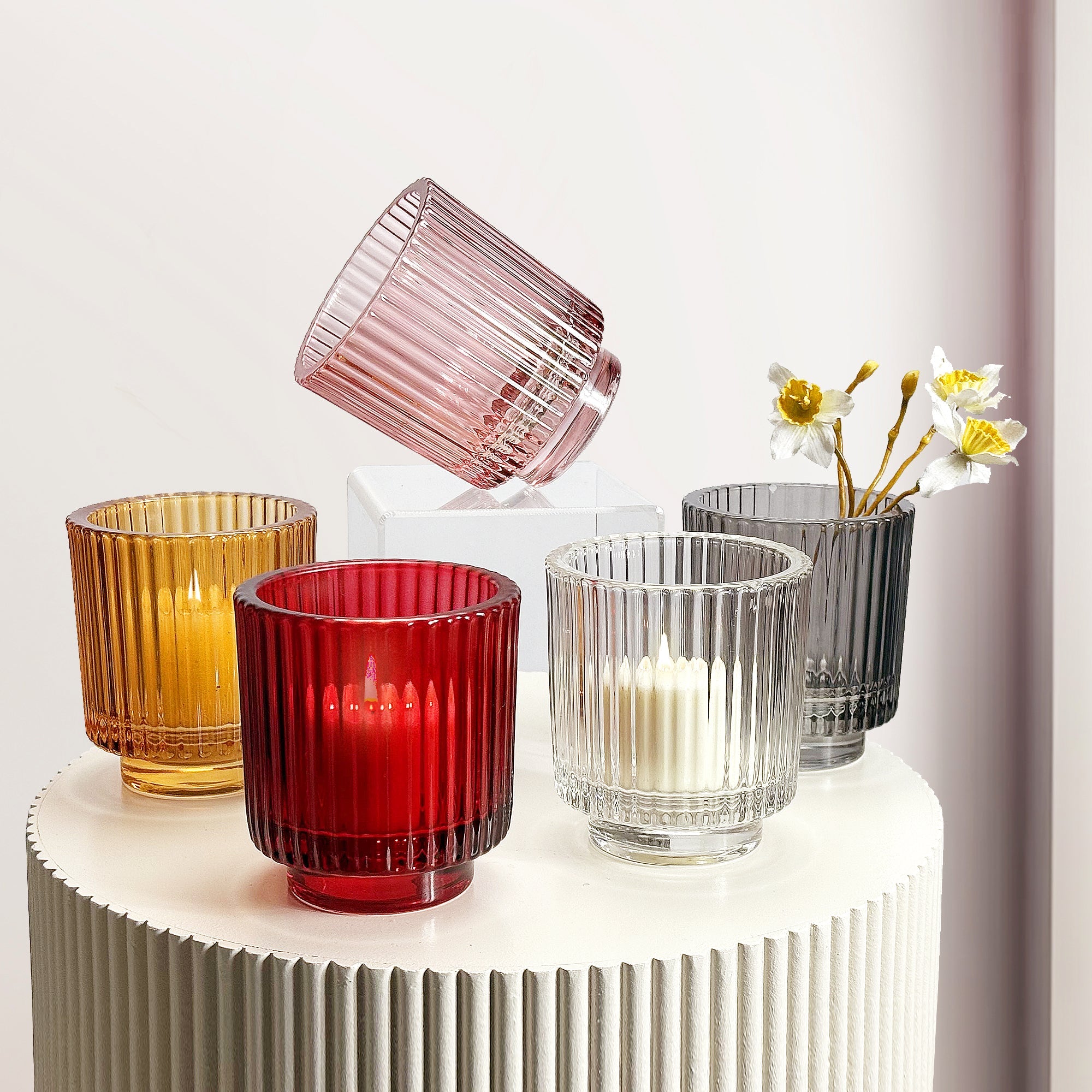 Porte-bougie chauffe-plat en verre côtelé