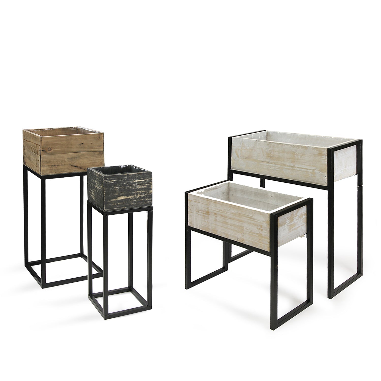 Jardinières en bois recyclé sur support métallique