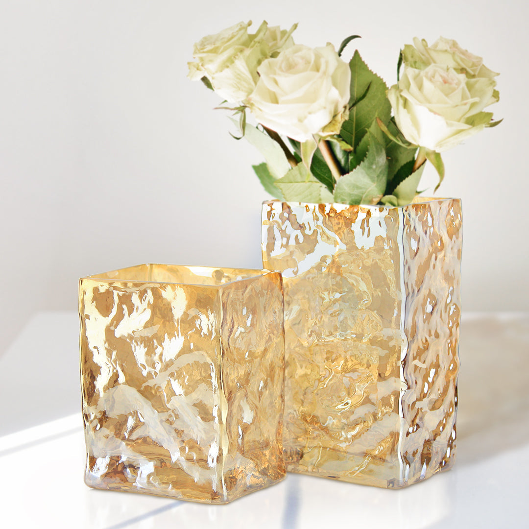 Vase rectangulaire en verre irisé