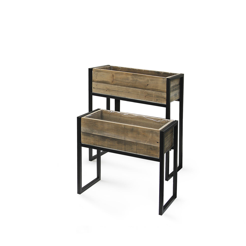 Jardinières en bois recyclé sur support métallique