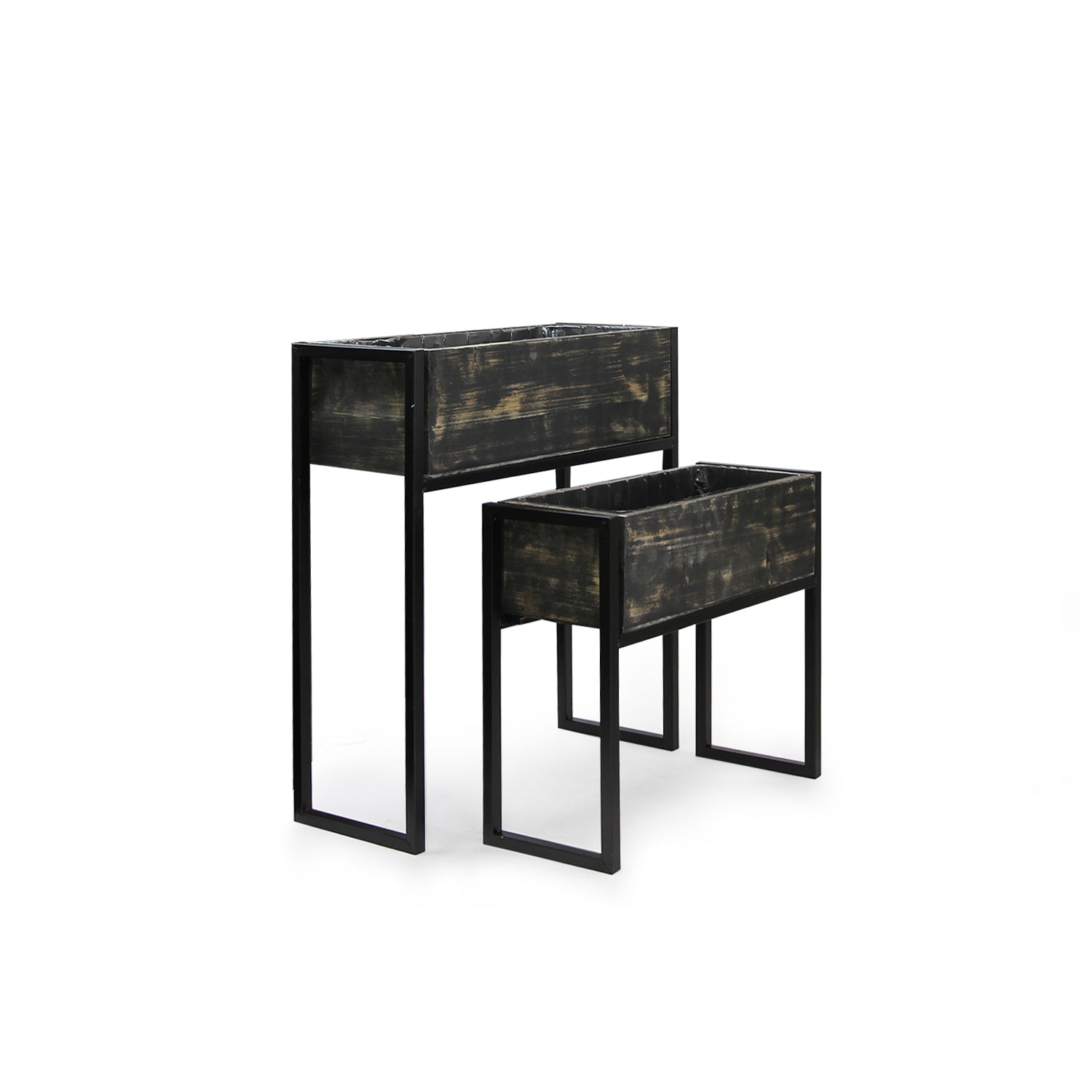 Jardinières en bois recyclé sur support métallique