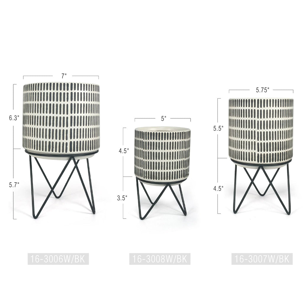 Pot de fleurs en céramique avec support en métal