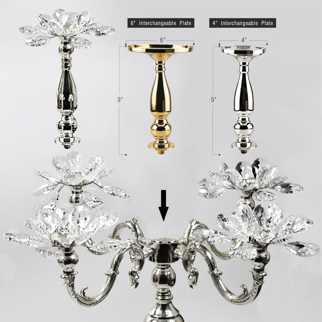 Candélabre à 5 branches en cristal et pétales