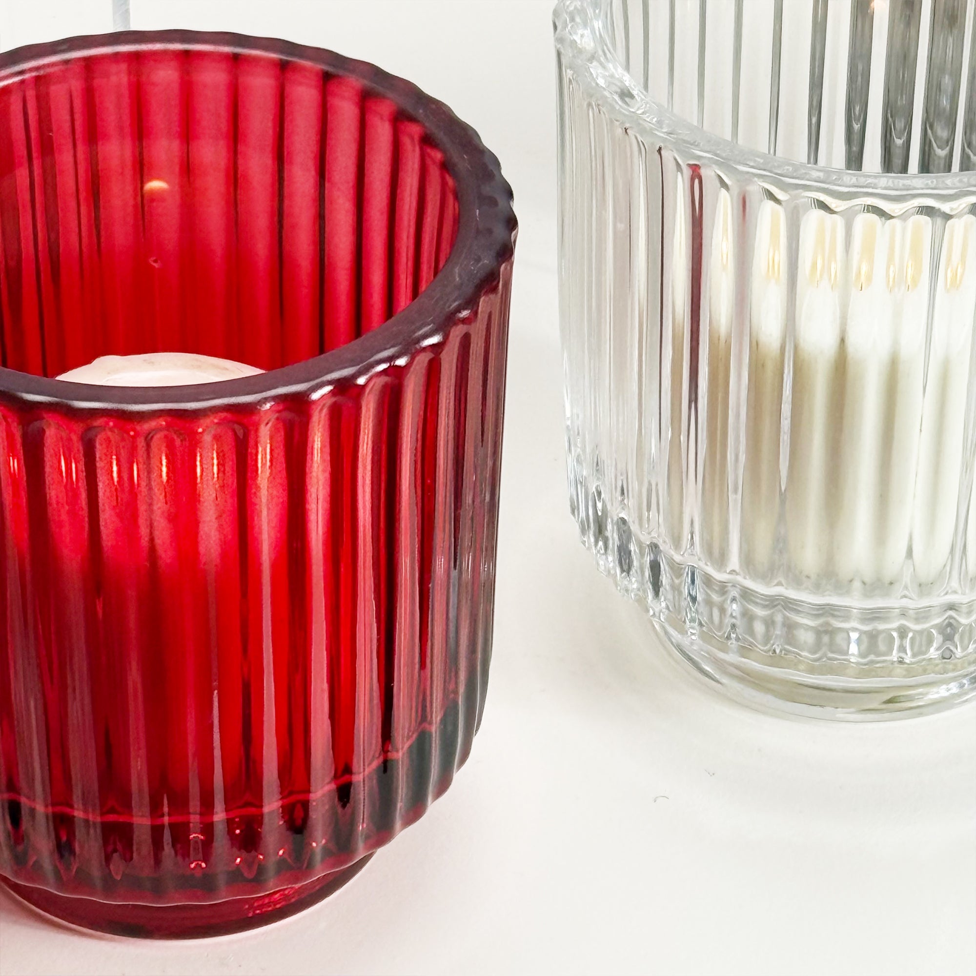 Porte-bougie chauffe-plat en verre côtelé