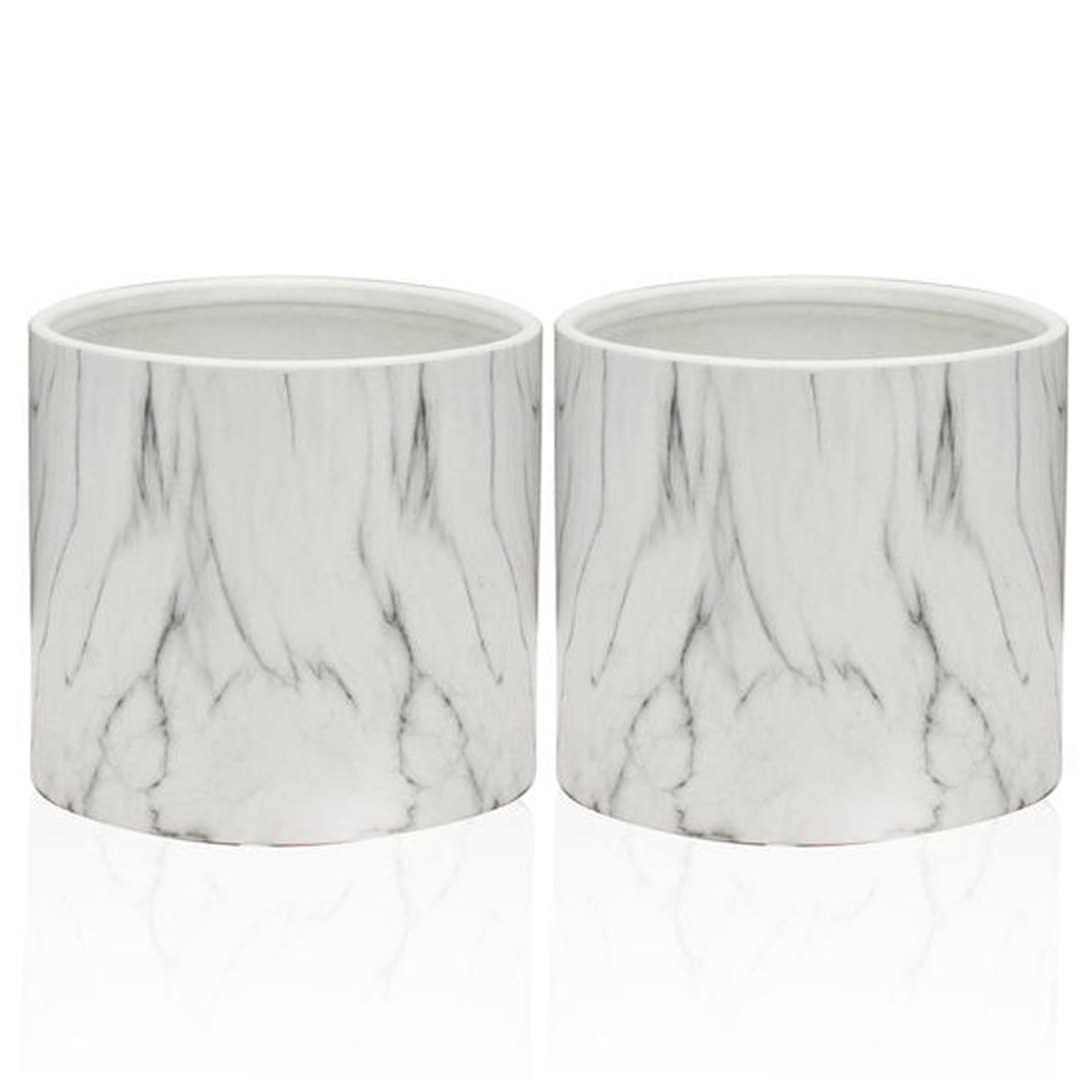 Pot rond d'intérieur en céramique effet marbre