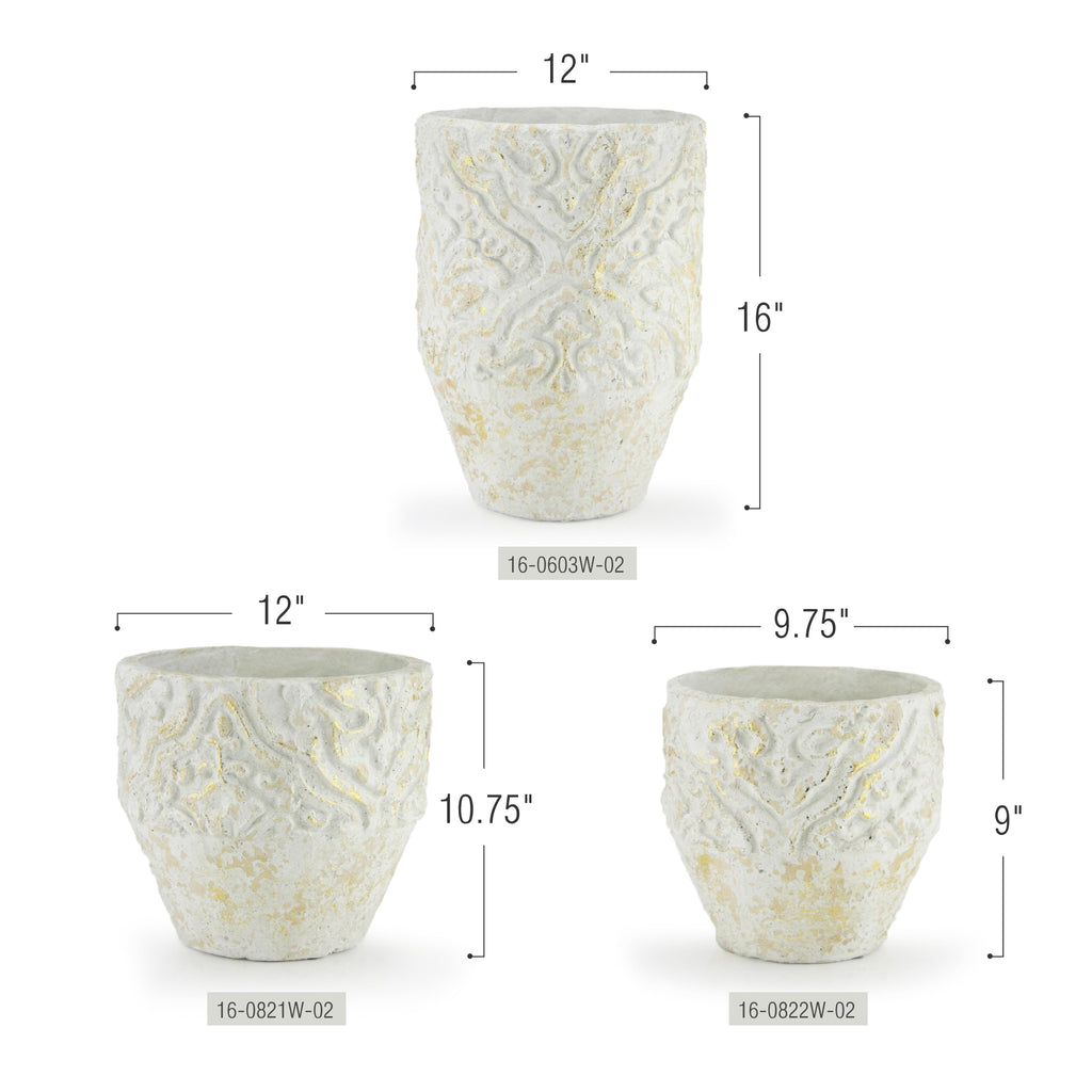 Pot de sol en céramique blanc et or vieilli