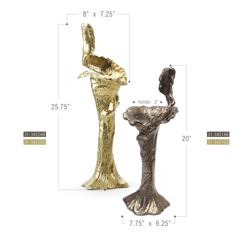 Bougeoir sculptural en métal fondu