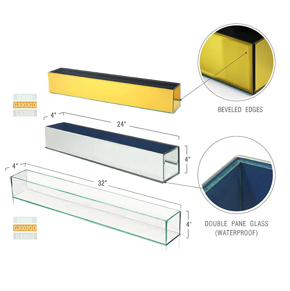 Pot de fleurs rectangulaire en verre miroir