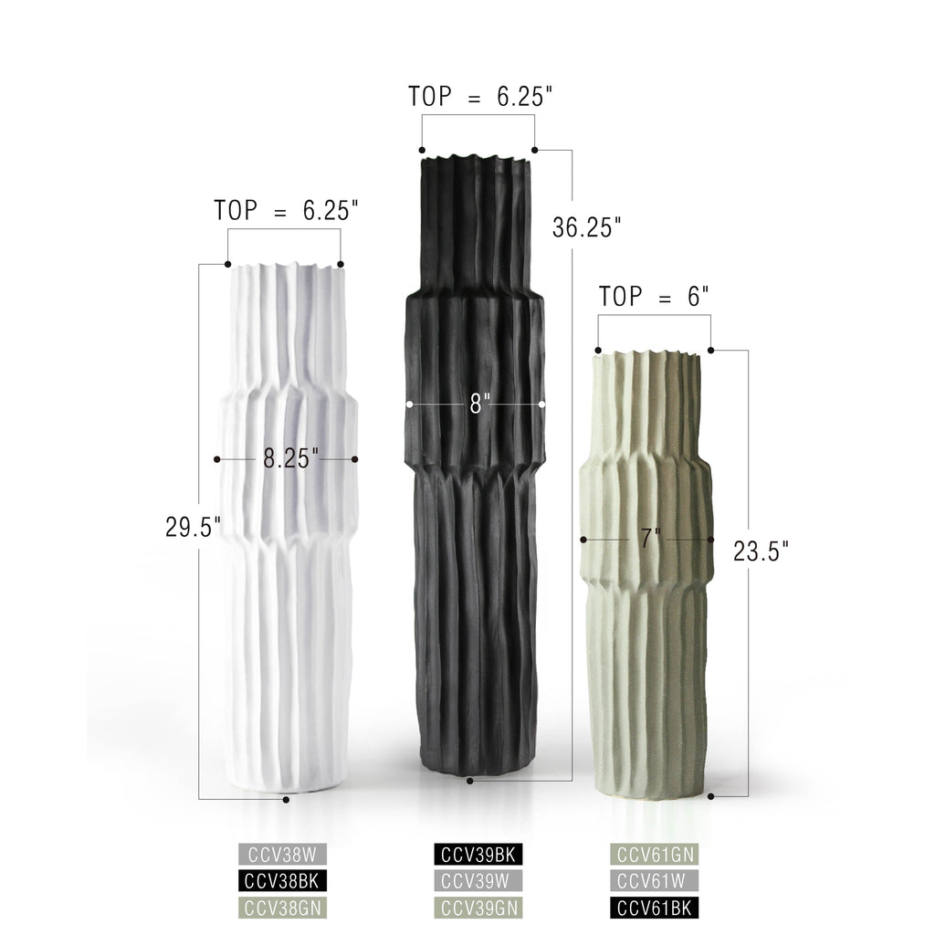 Grands vases de sol cannelés/nervurés