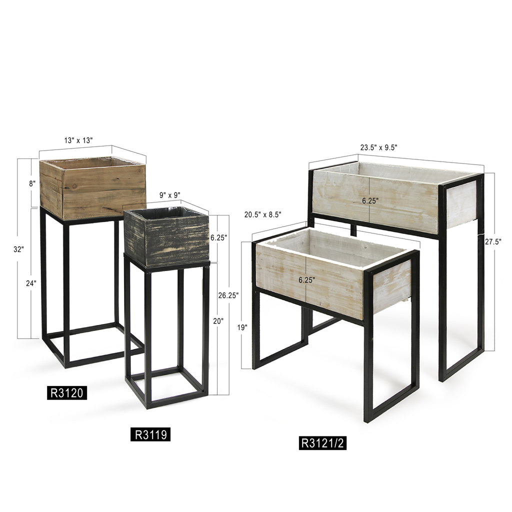 Jardinières en bois recyclé sur support métallique