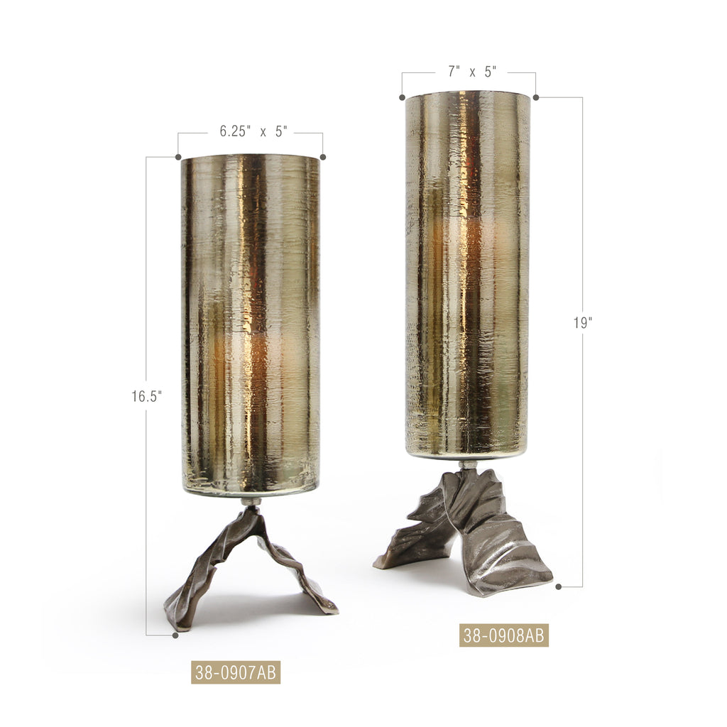 Bougeoir en verre et laiton vieilli sépia