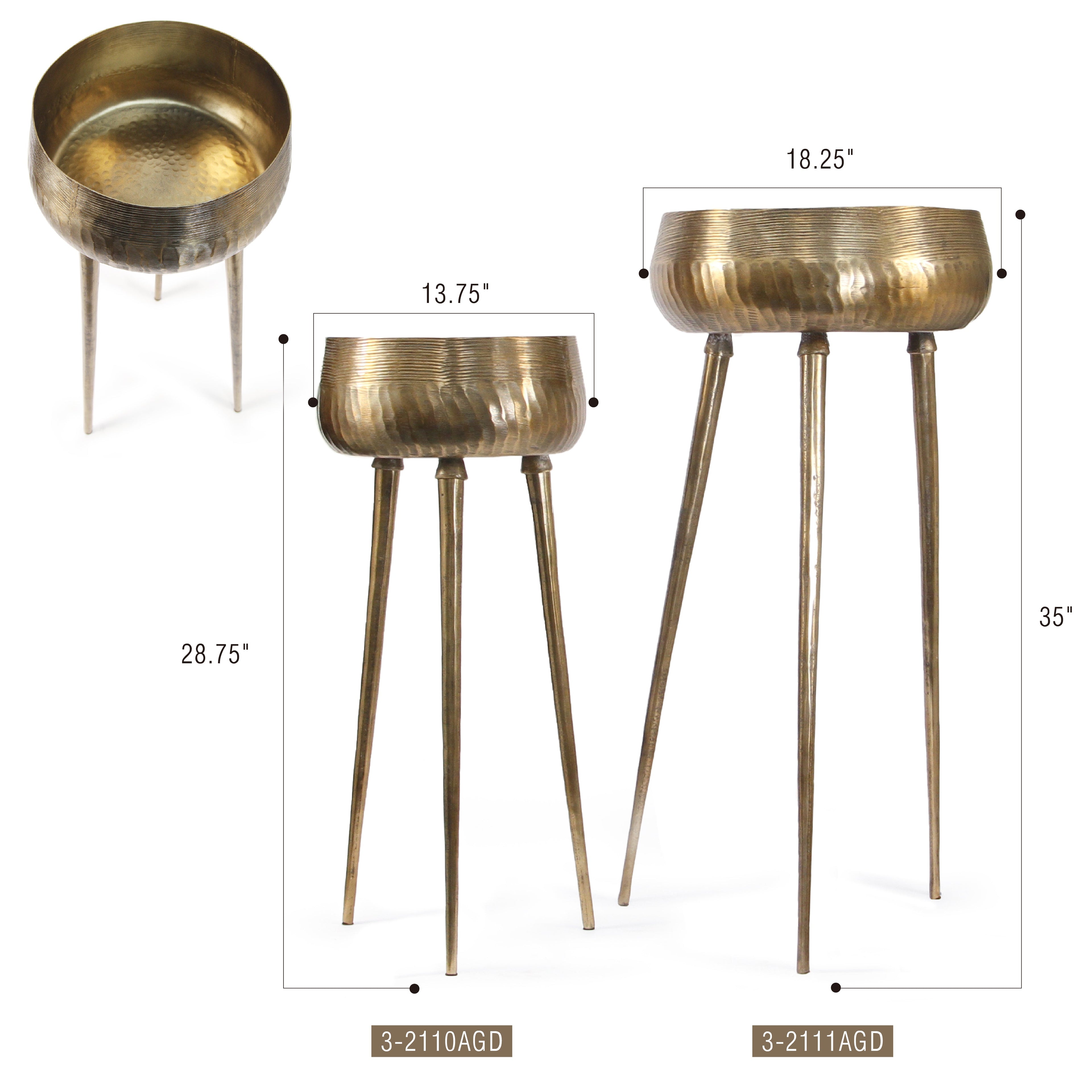 Pot de fleurs trépied haut en métal Aurea