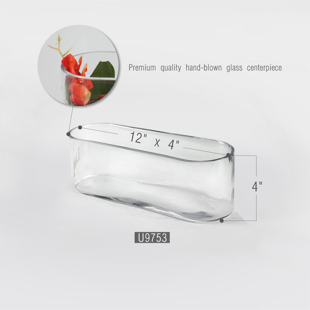 Vase ovale en verre de 16,5 cm de long / Centre de table