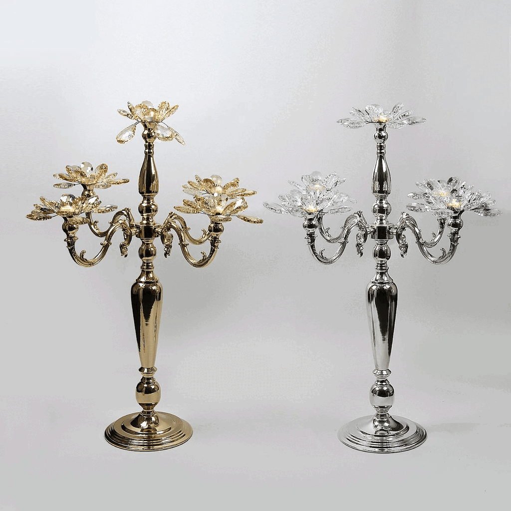 Candélabre à 5 branches en cristal et pétales