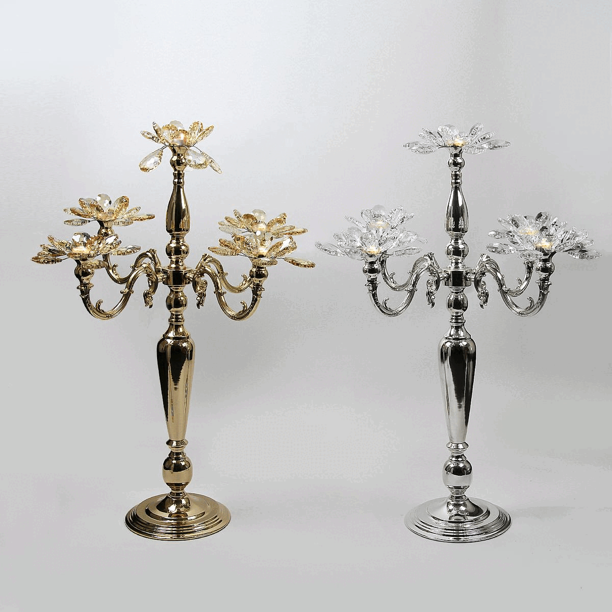 Candélabre à 5 branches en cristal et pétales