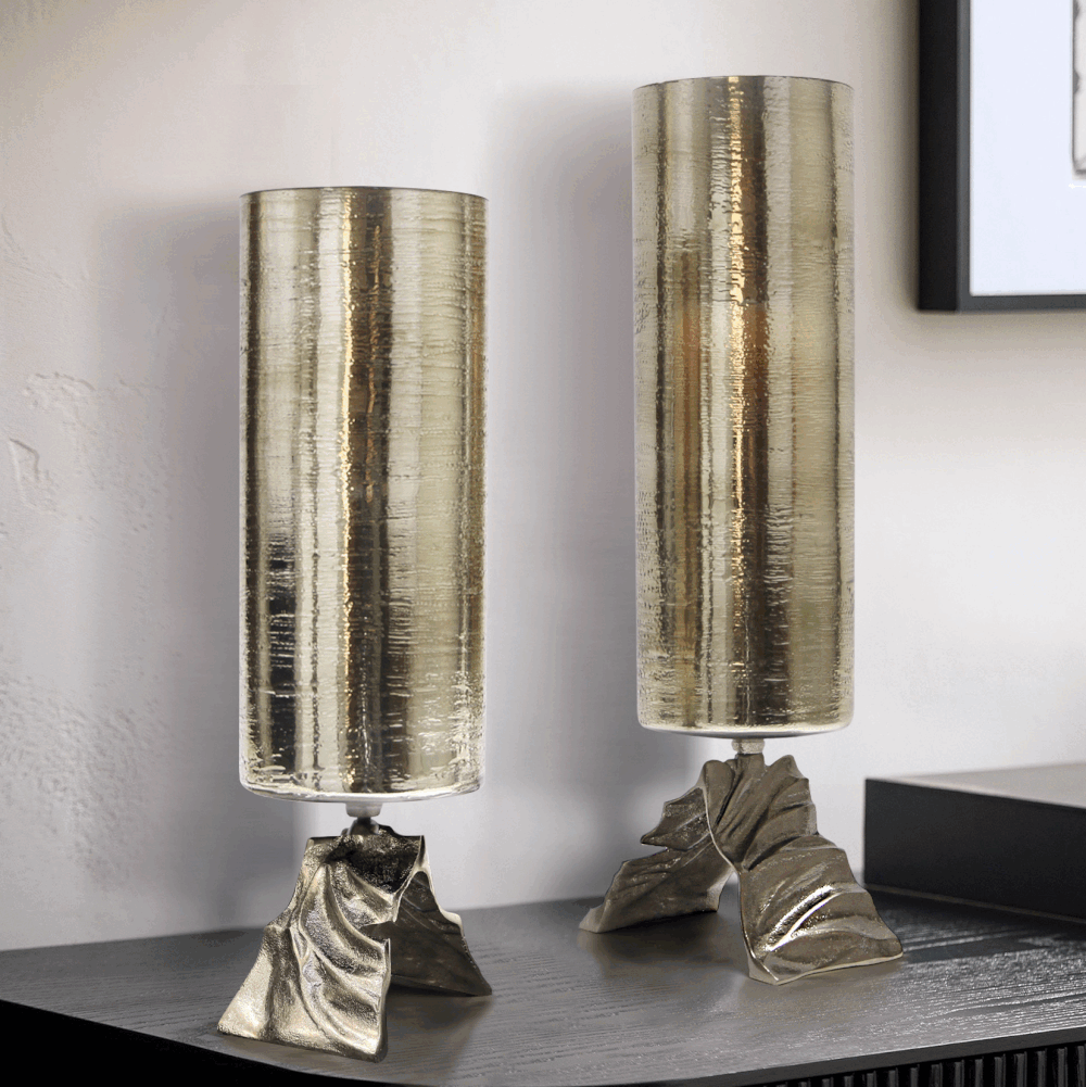 Bougeoir en verre et laiton vieilli sépia