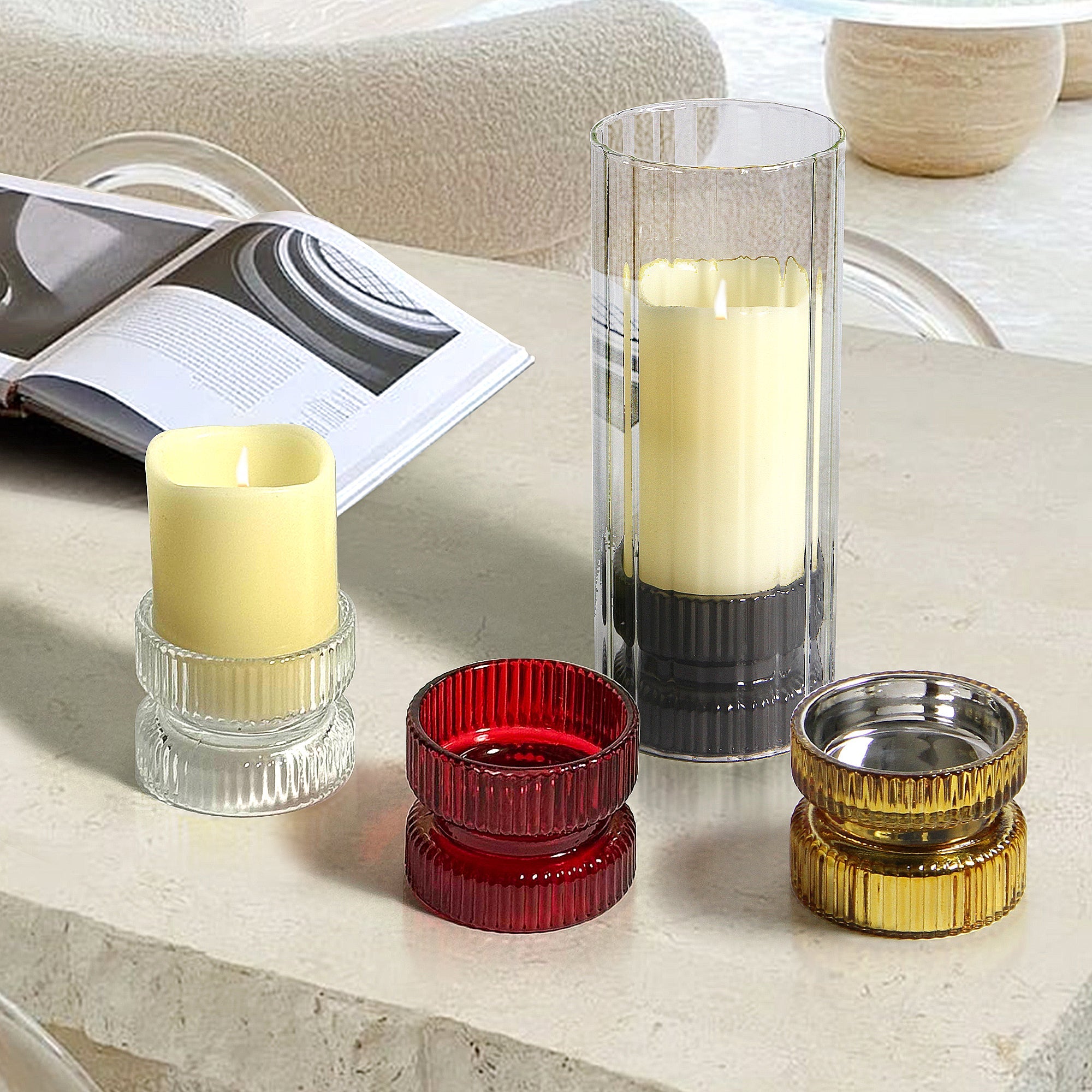 Bougeoirs en verre pour bougies piliers (lot de 6)