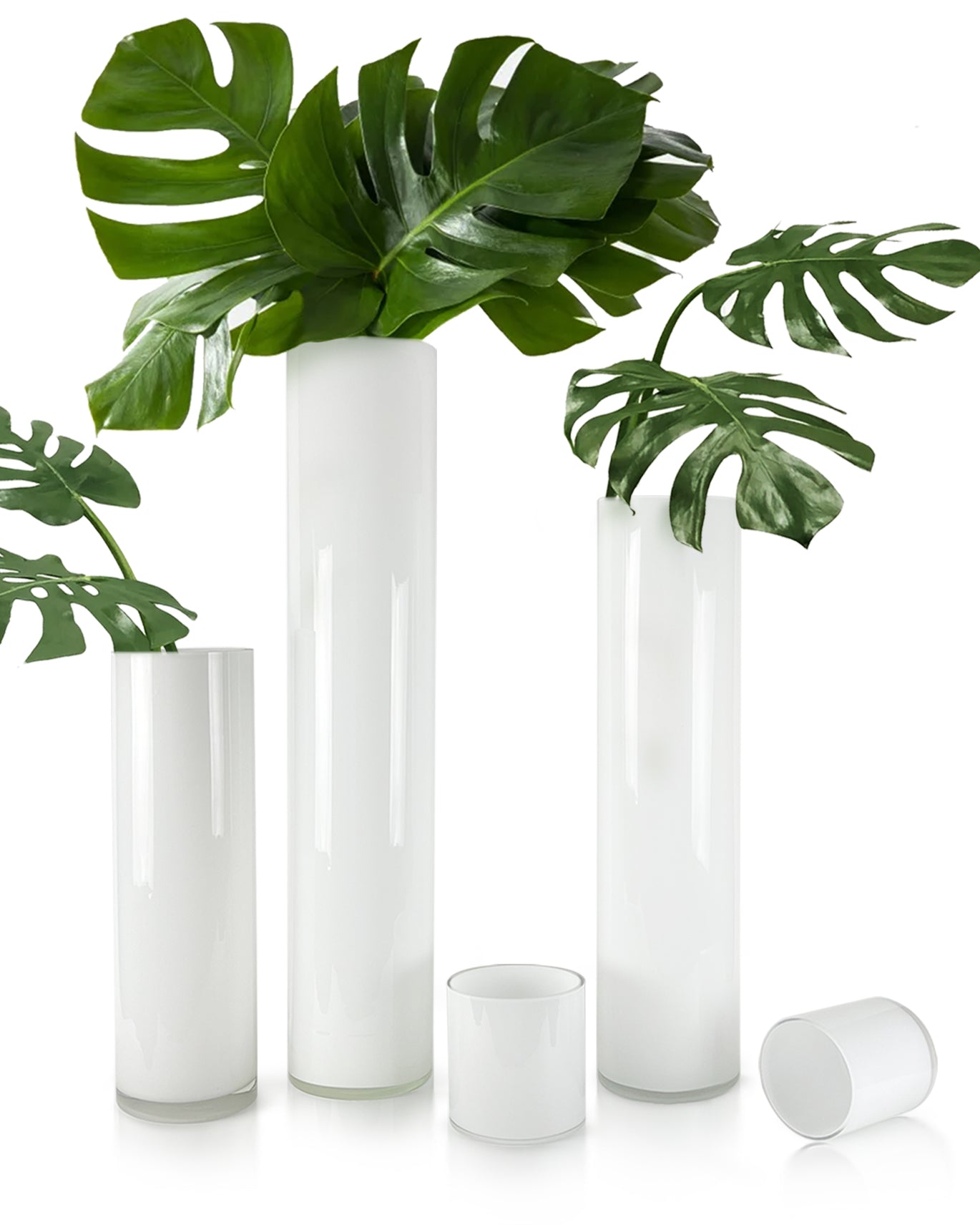 Vase cylindrique en verre blanc multicouche