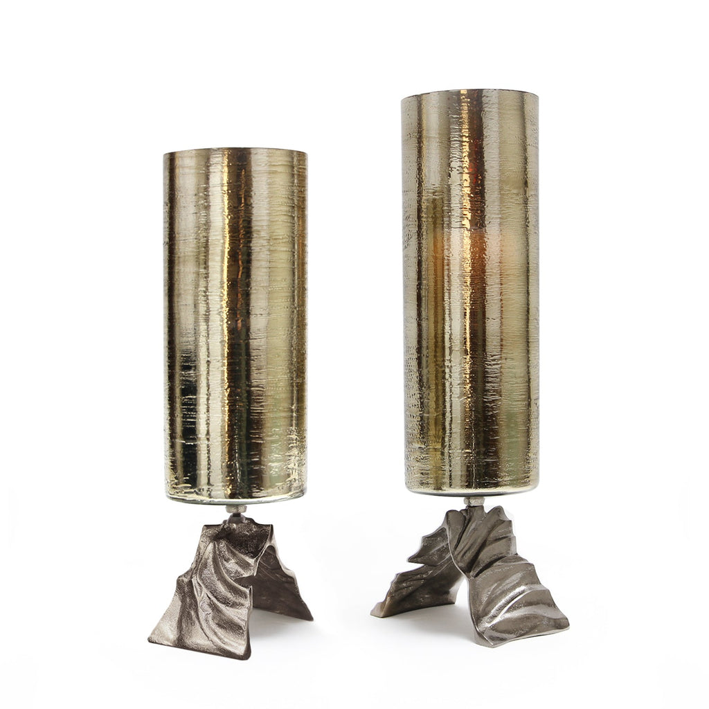 Bougeoir en verre et laiton vieilli sépia