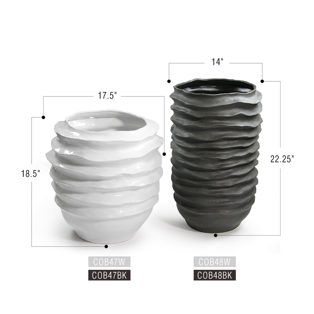 Pot de fleurs en céramique à disque ondulé