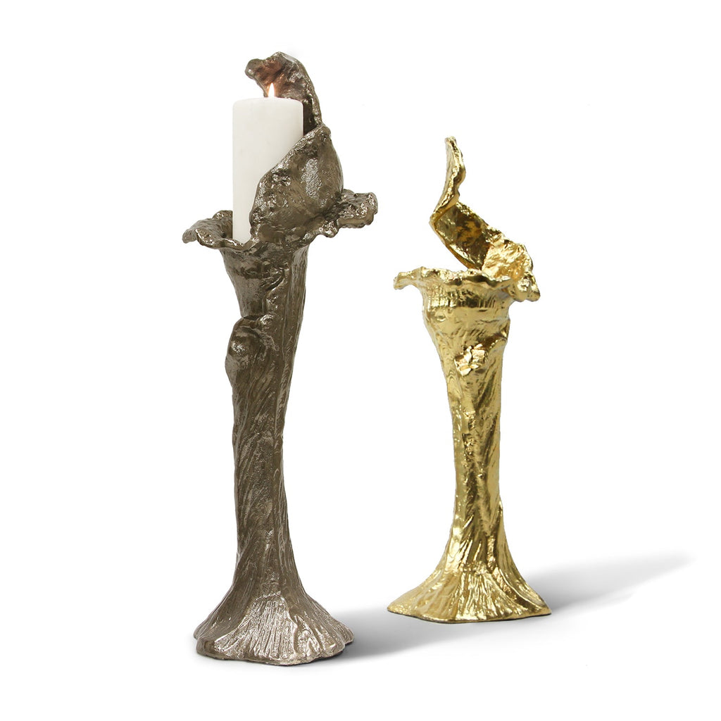 Bougeoir sculptural en métal fondu