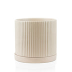 Pot en céramique cannelée avec soucoupe